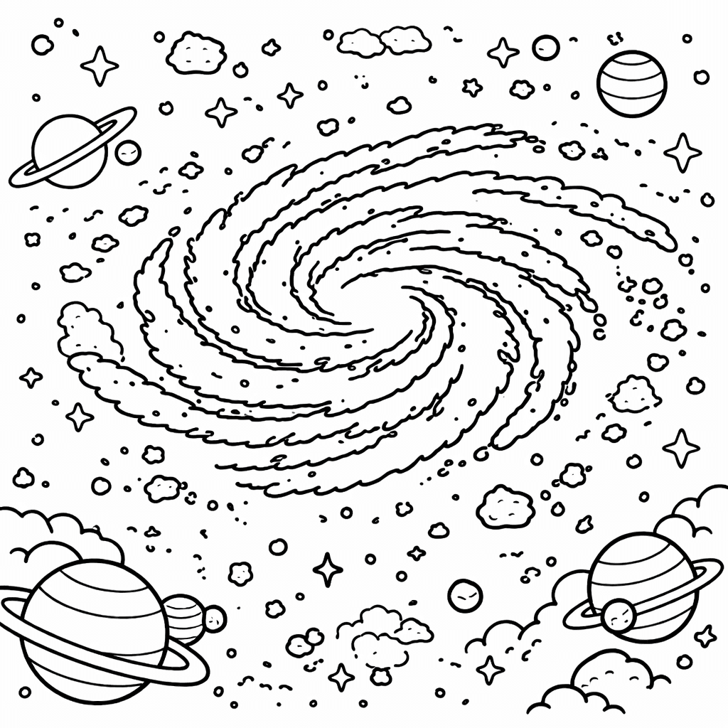 Galaxie und Planeten - Ausmalbild