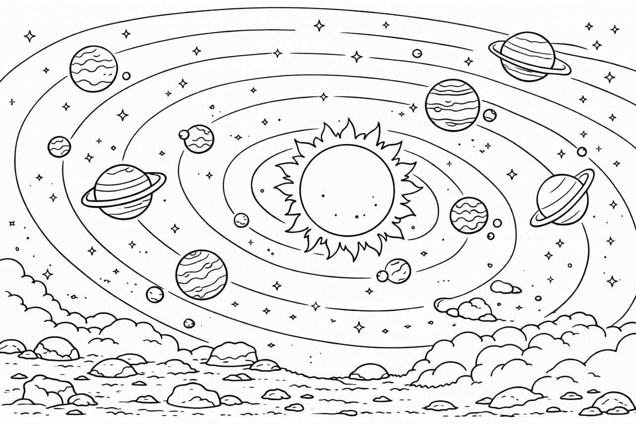 Unser Sonnensystem - Ausmalbild