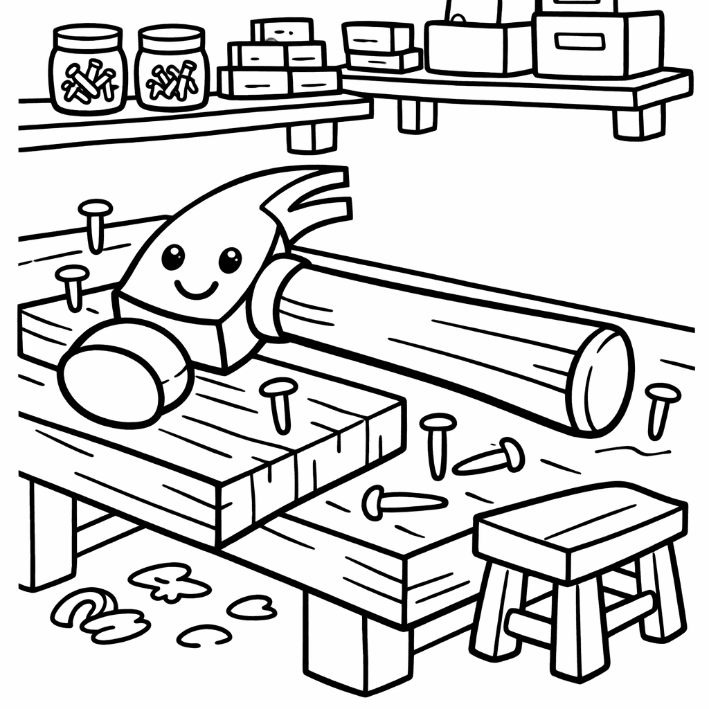 Lächelnder Hammer - Ausmalbild