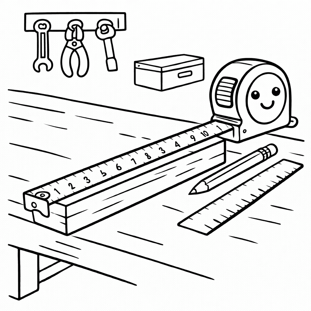 Maßband auf Arbeitstisch - Ausmalbild