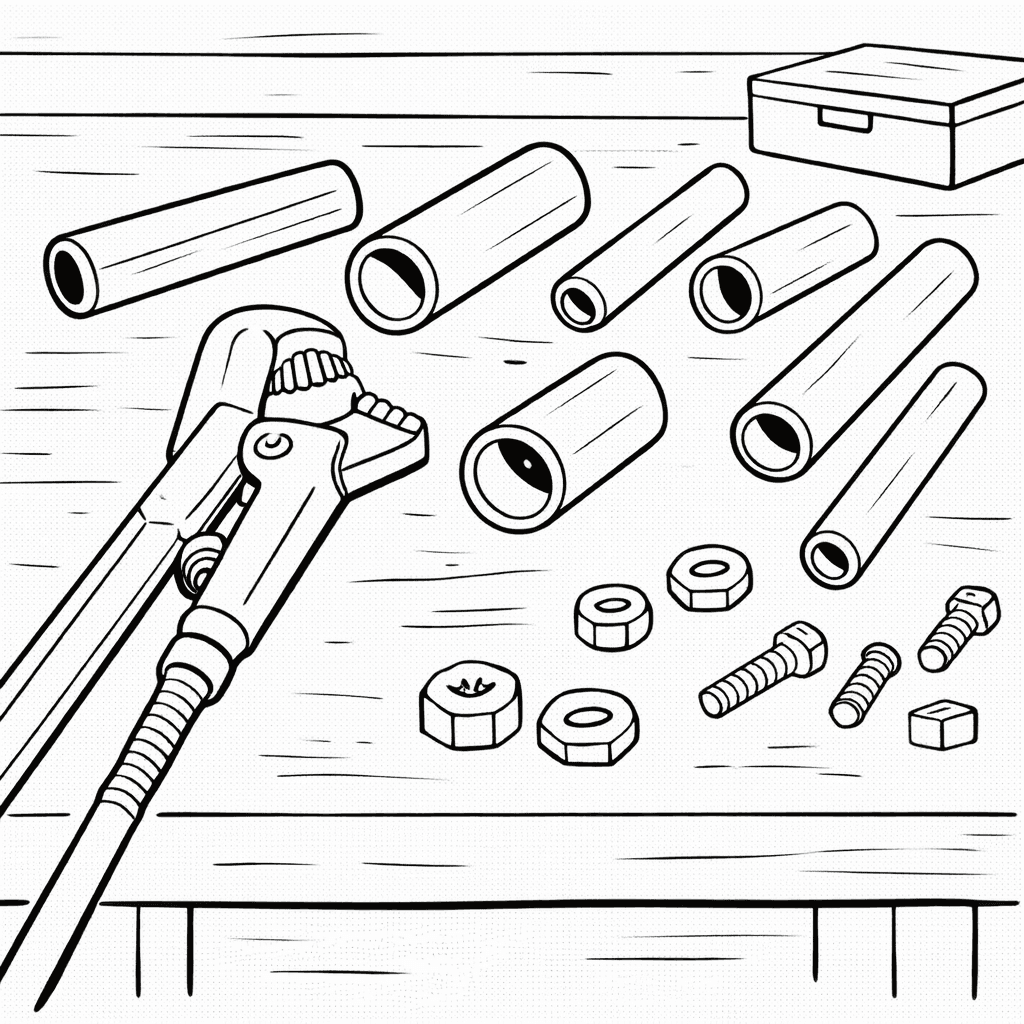 Werkbank mit Rohren - Ausmalbild