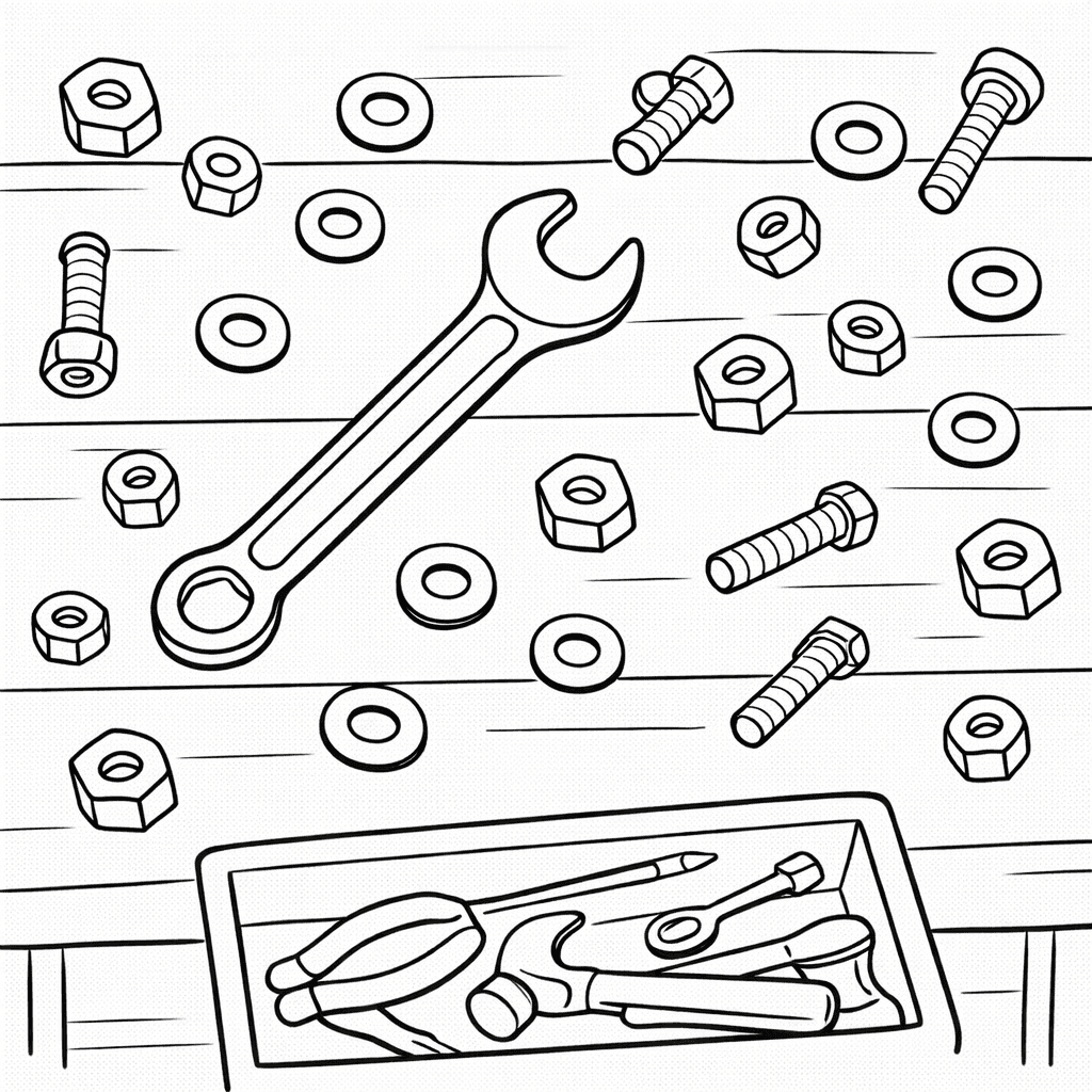 Werkbank mit Hardware - Ausmalbild