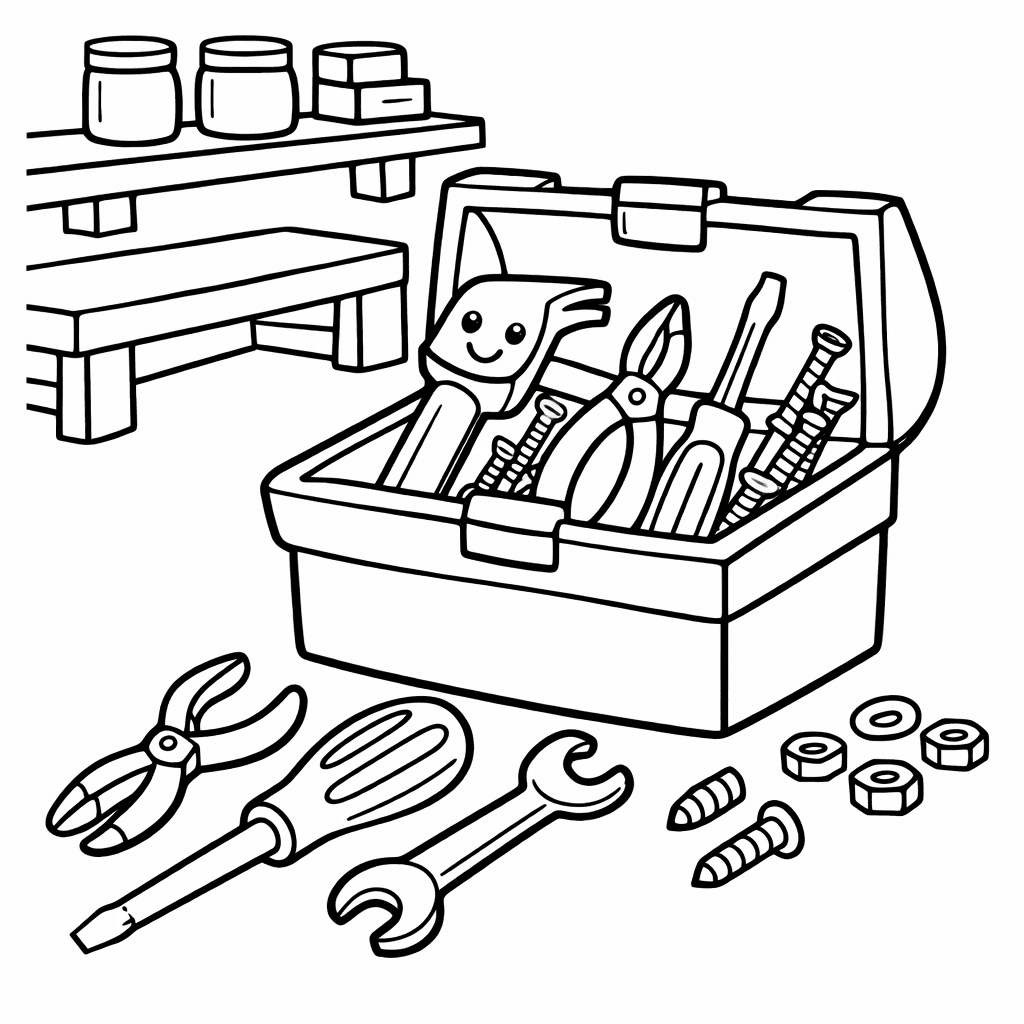 Werkzeugkasten mit Hammer - Ausmalbild