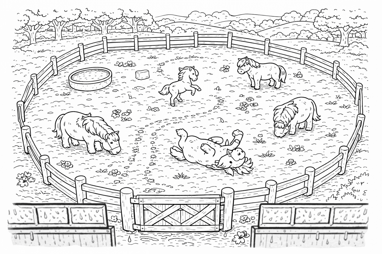 Ponys auf der Wiese - Ausmalbild