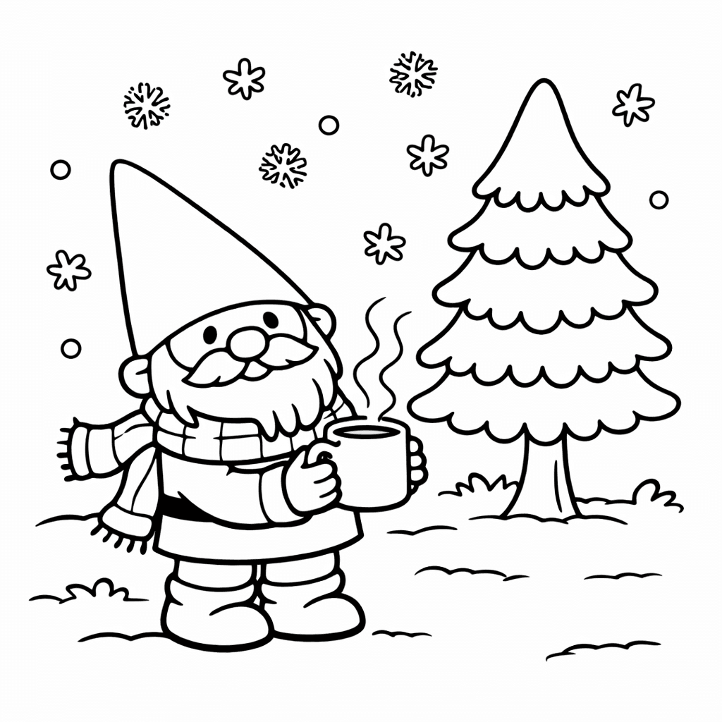 Winterlicher Gartenzwerg Mit Heißem Getränk