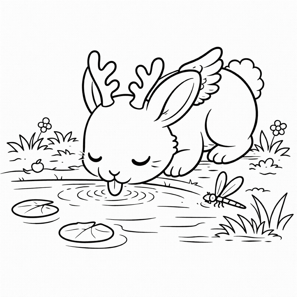 Wolpertinger Am Teich Trinkend