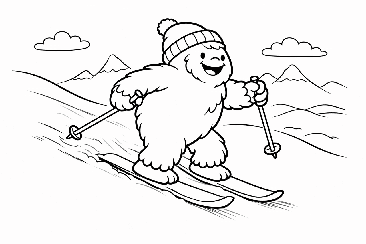 Yeti_fröhlicher Yeti Auf Den Skiern