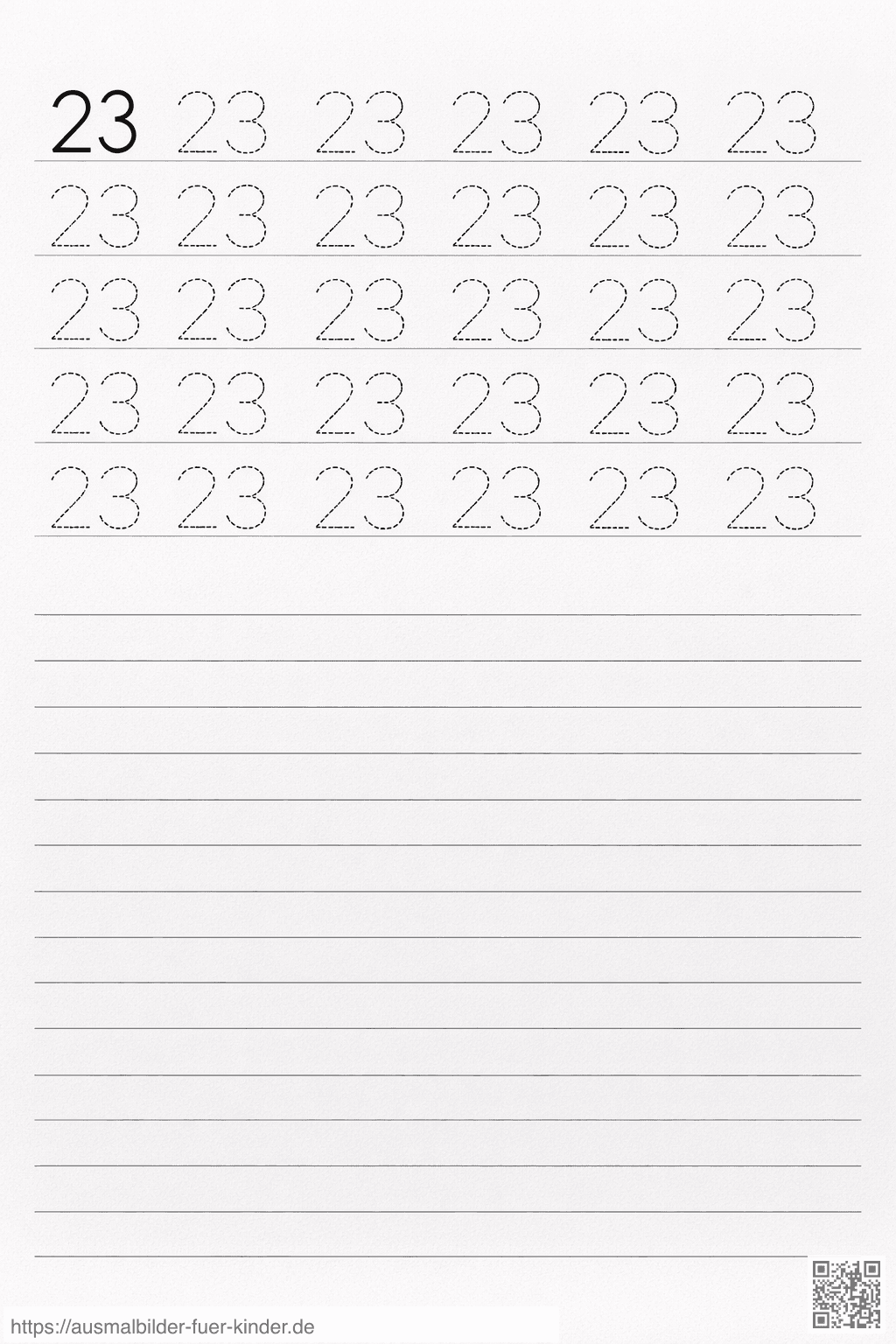 Übung für die Zahl 23 - Ausmalbild Übung für die Zahl 23 - Ausmalbild