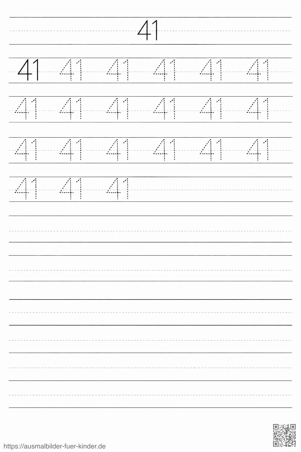 Übung für die Zahl 41 - Ausmalbild Übung für die Zahl 41 - Ausmalbild