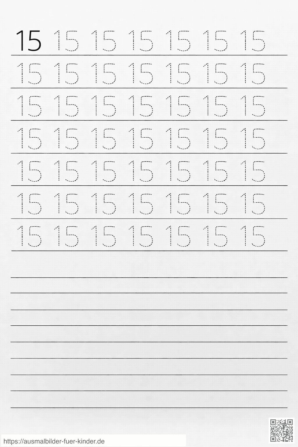 Übung zum Schreiben der Zahl 15 - Ausmalbild Übung zum Schreiben der Zahl 15 - Ausmalbild