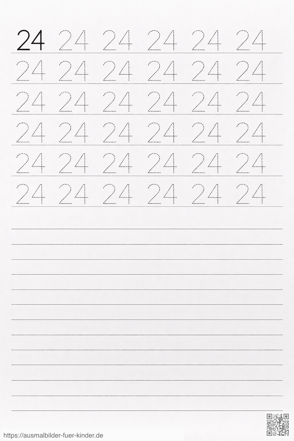Übung zum Schreiben der Zahl 24 - Ausmalbild Übung zum Schreiben der Zahl 24 - Ausmalbild