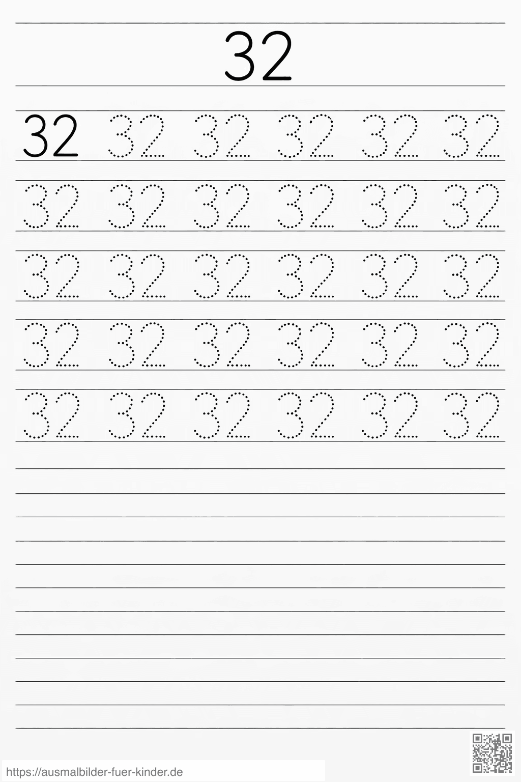 Übung zum Schreiben der Zahl 32 - Ausmalbild Übung zum Schreiben der Zahl 32 - Ausmalbild