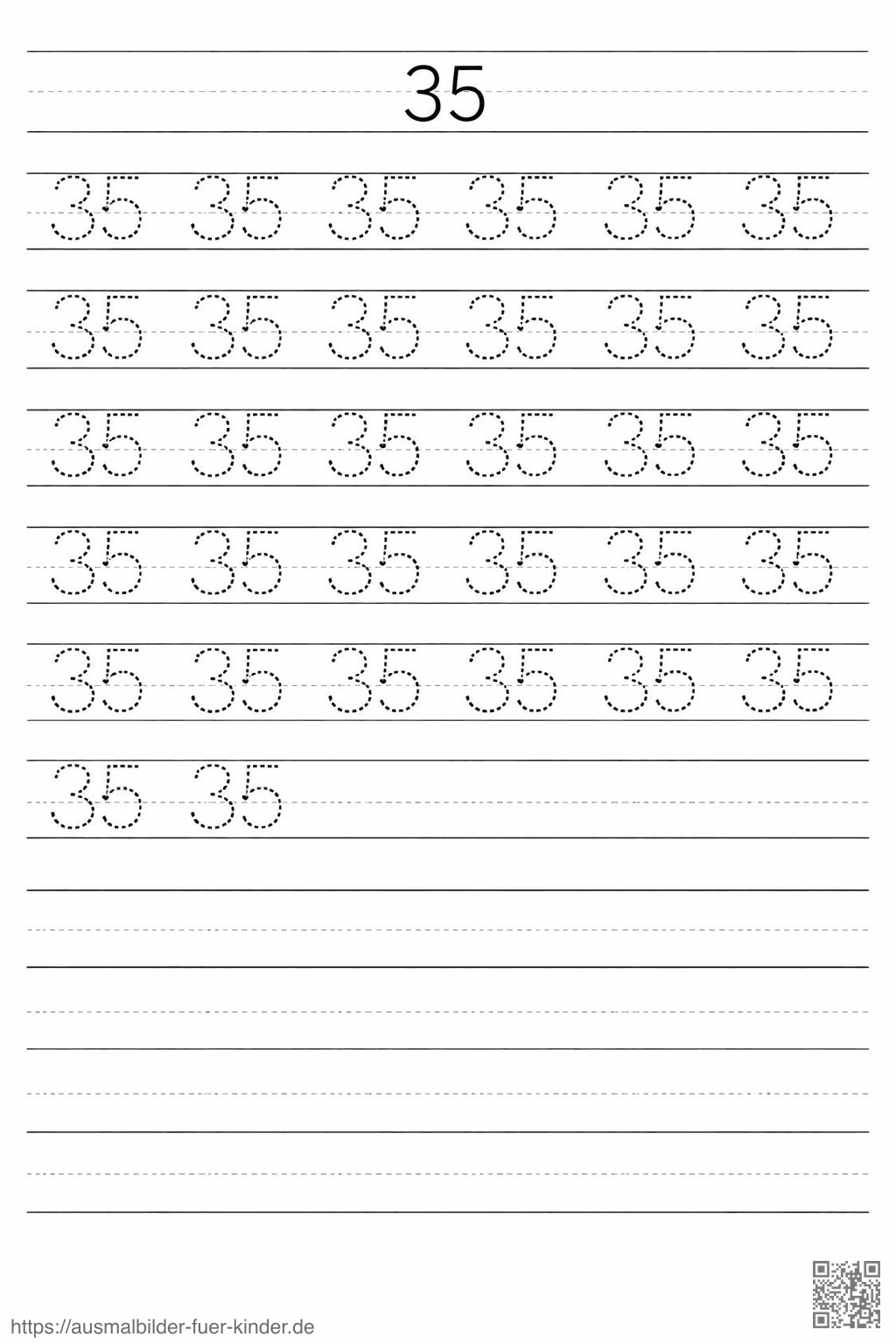 Übung zum Schreiben der Zahl 35 - Ausmalbild Übung zum Schreiben der Zahl 35 - Ausmalbild