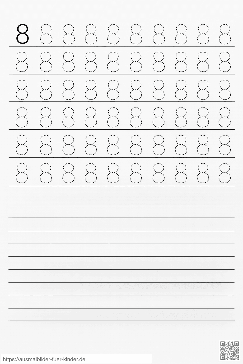 Übung zum Schreiben der Zahl 8 - Ausmalbild Übung zum Schreiben der Zahl 8 - Ausmalbild