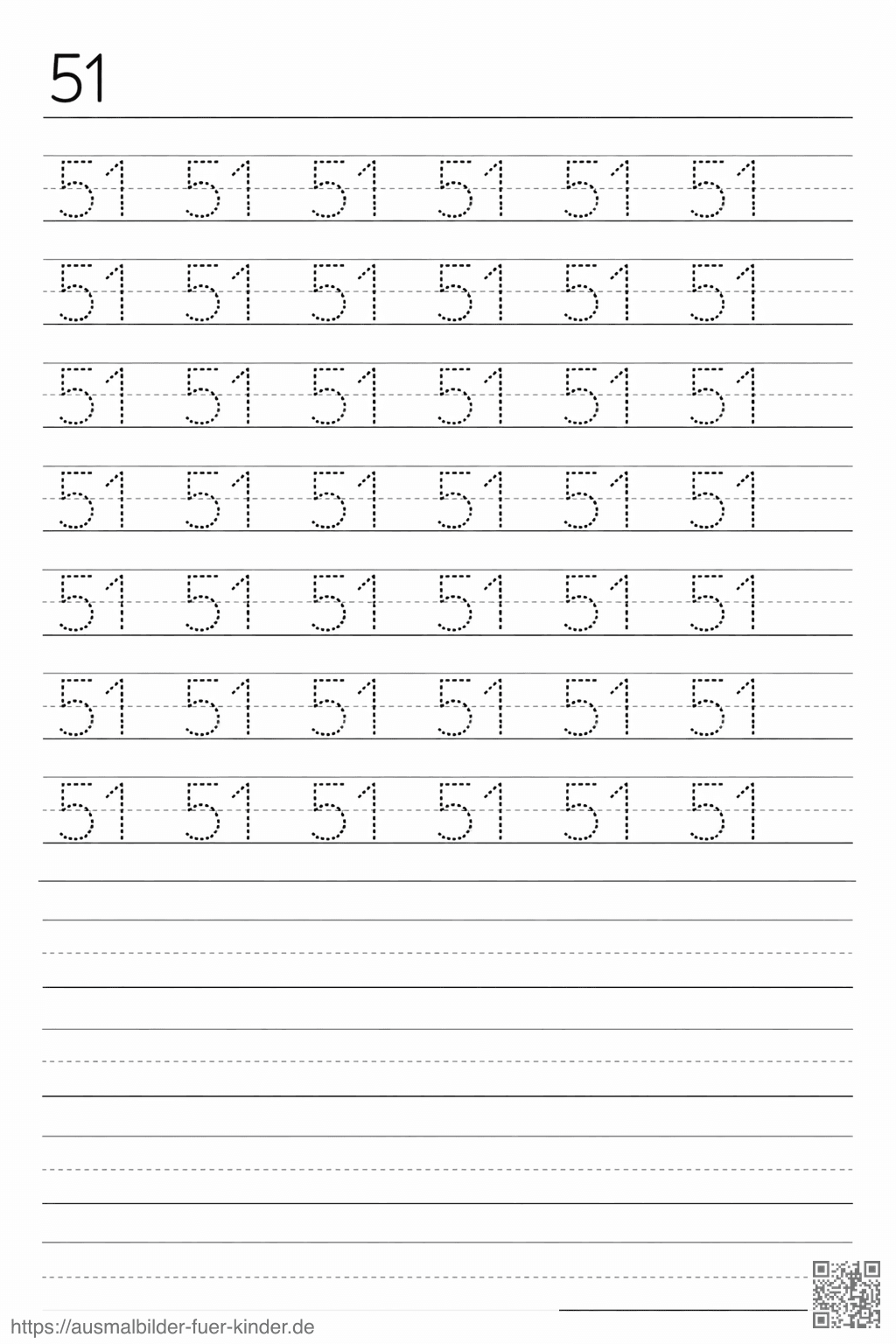 Übungsblatt für die Zahl 51 - Ausmalbild