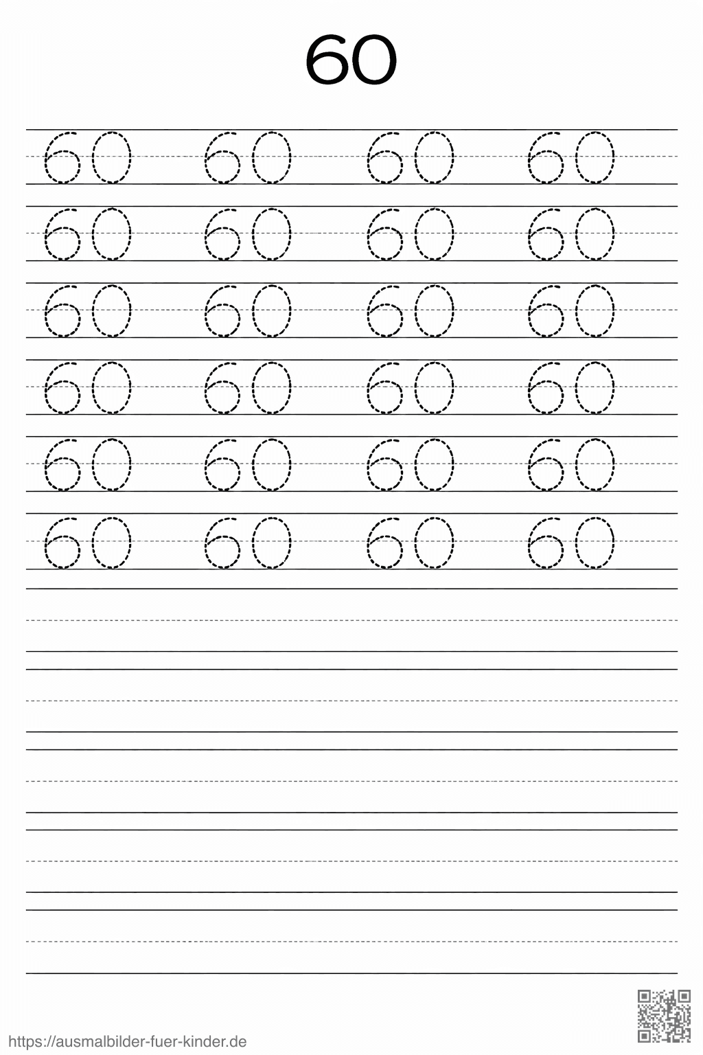Übungsblatt für die Zahl 60 - Ausmalbild