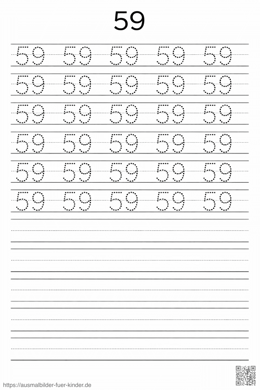 Übungsblatt zum Schreiben der Zahl 59 - Ausmalbild