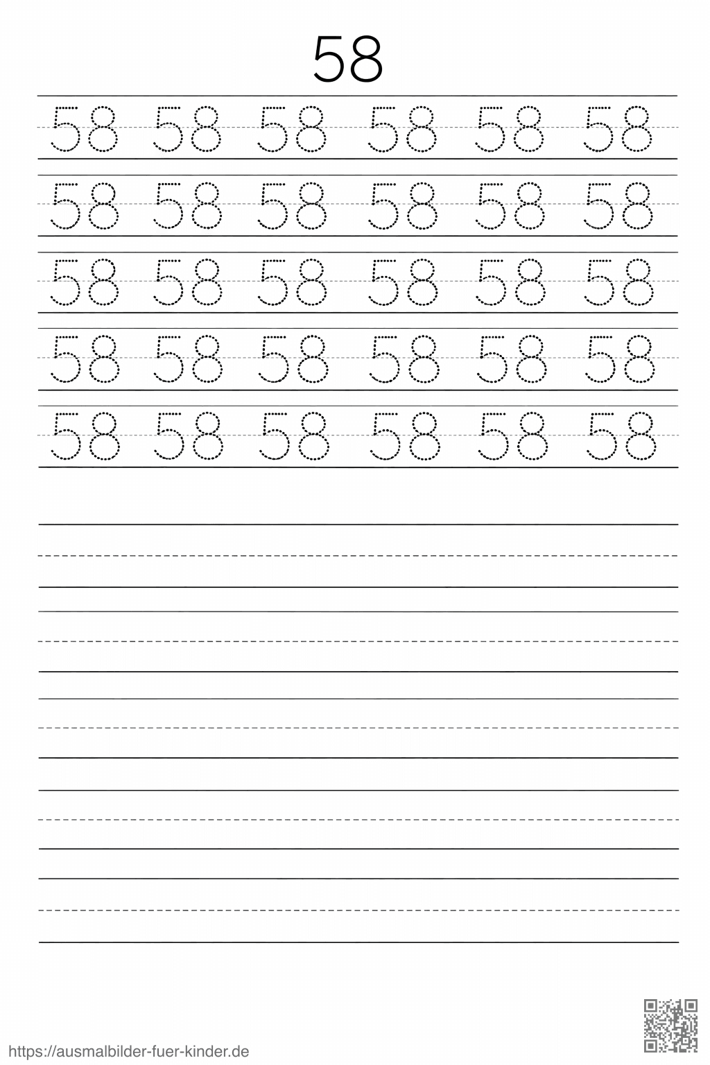 Übungsblatt zum Schreiben von 58 - Ausmalbild