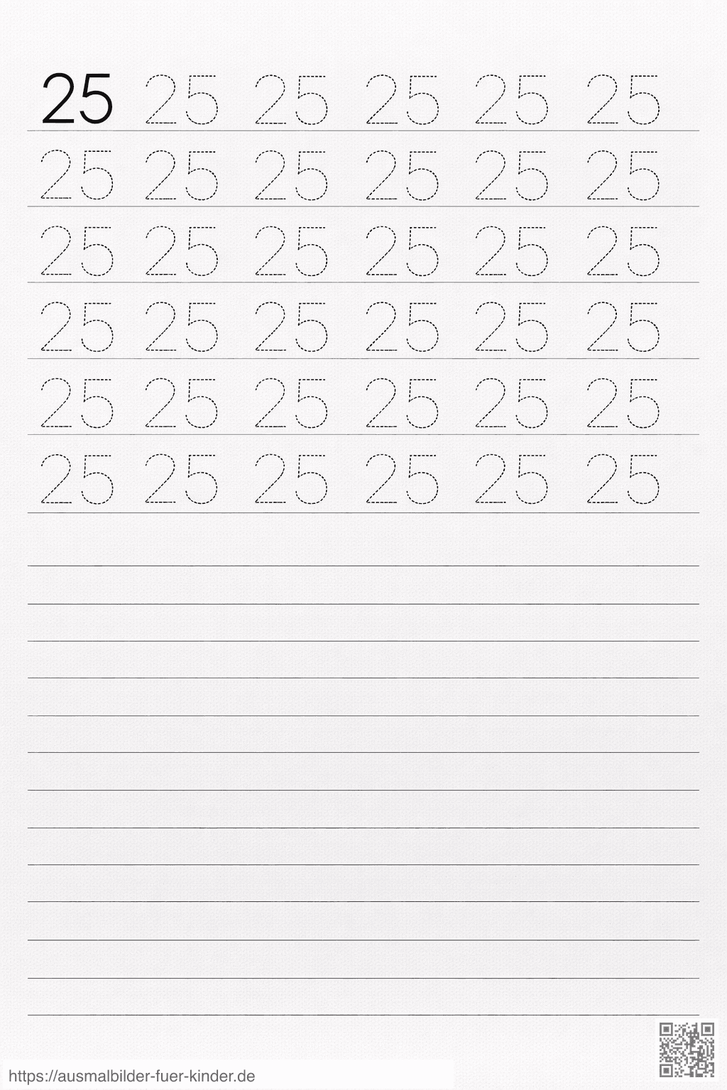 Arbeitsblatt zum Üben der Zahl 25 - Ausmalbild
