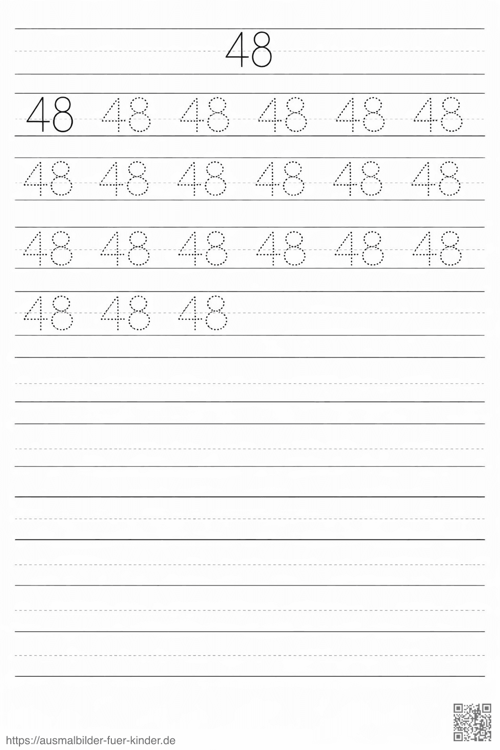 Lernblatt für die Zahl 48 - Ausmalbild