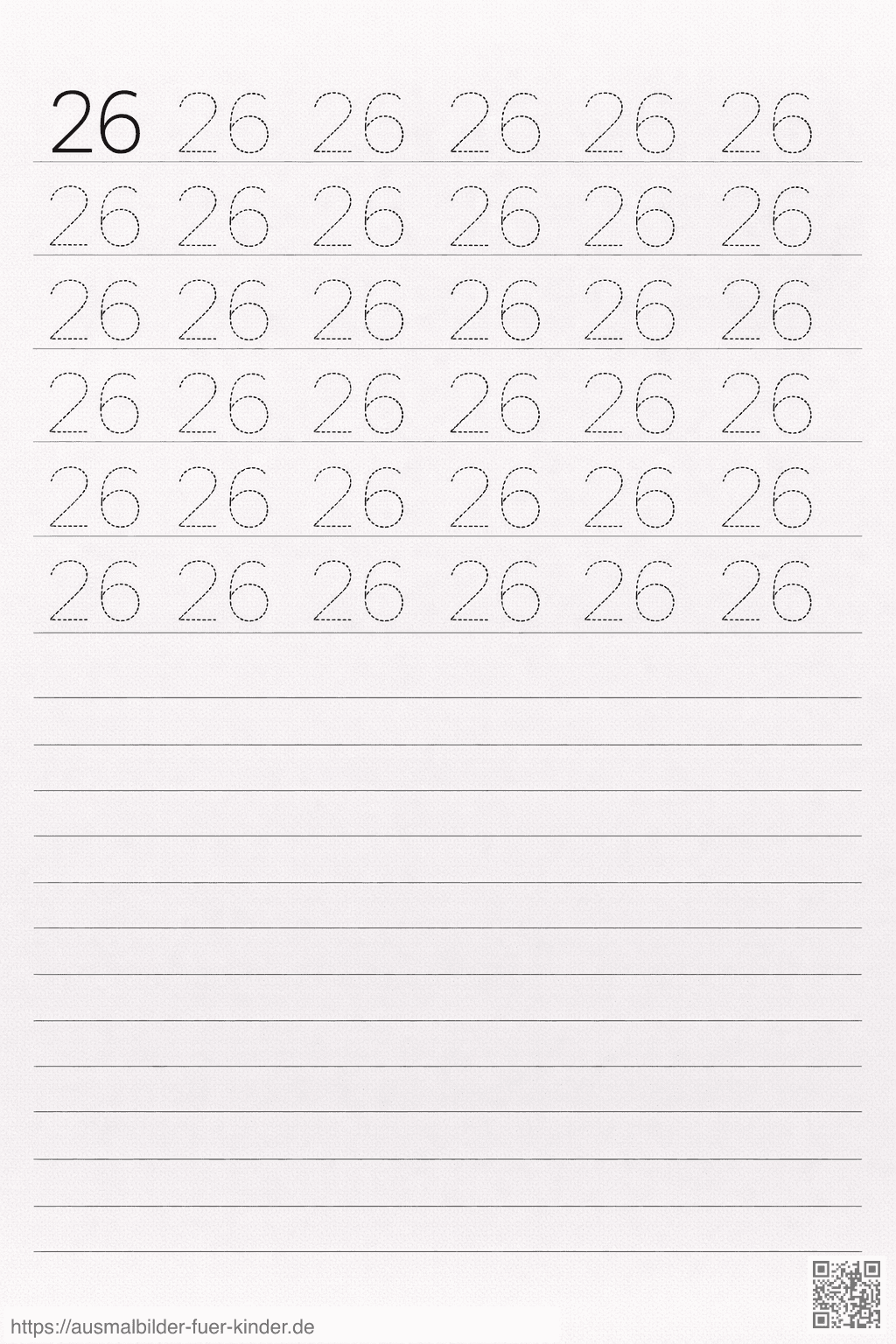 Lernblatt zum Üben der Zahl 26 - Ausmalbild