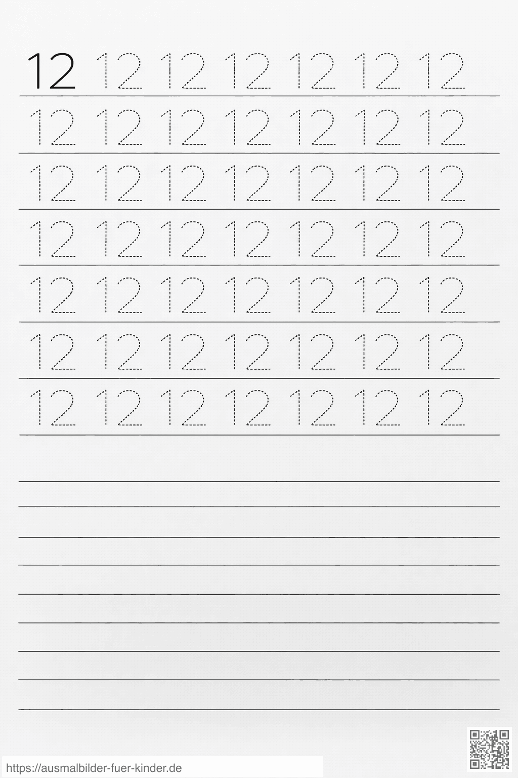 Zahlen zum Nachzeichnen: Nummer 12 - Ausmalbild Zahlen zum Nachzeichnen: Nummer 12 - Ausmalbild