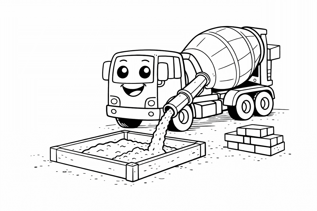 Zementmischer beim Gießen der Basis - Ausmalbild