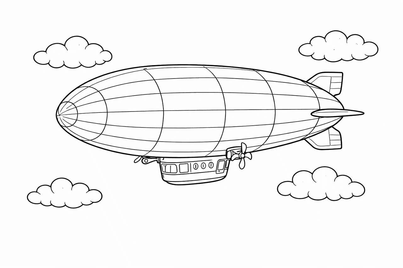 Zeppelin über Wolken - Ausmalbild
