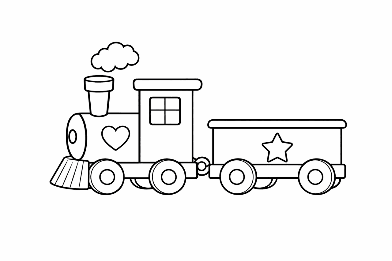 Zug mit Herz und Stern - Ausmalbild