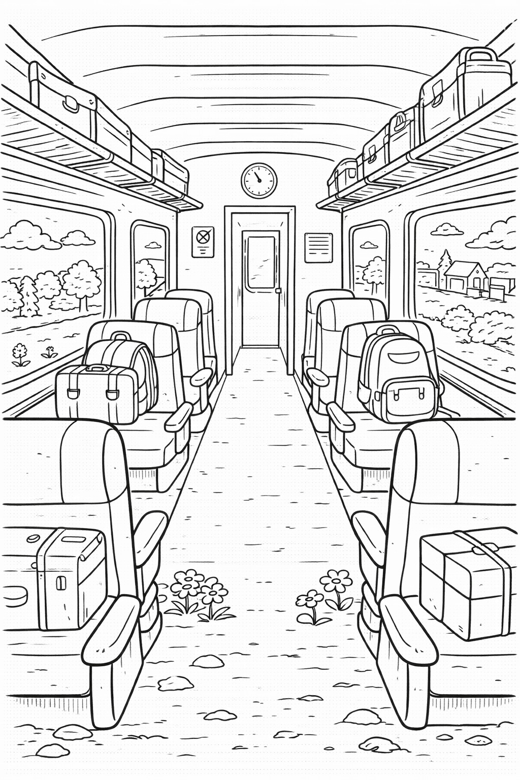 Zugabteil mit Gepäck - Ausmalbild