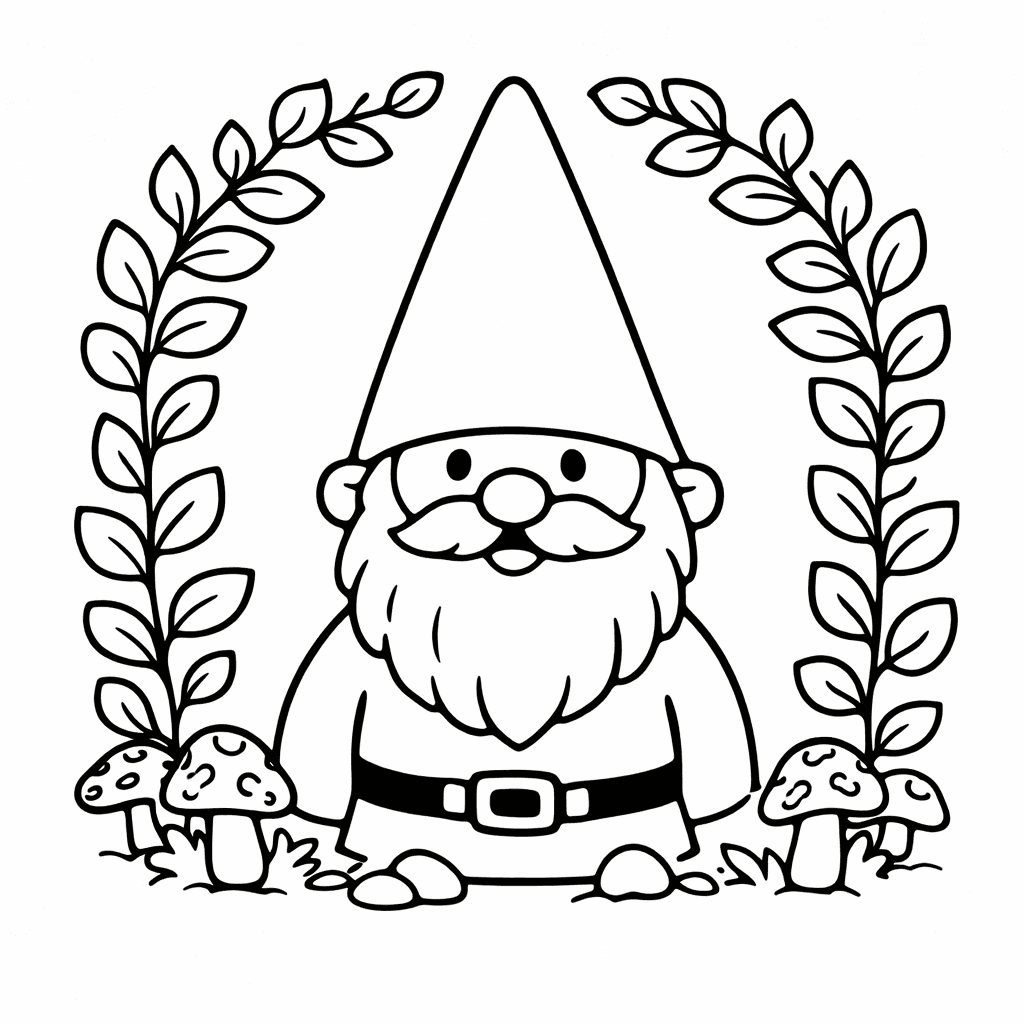 Zwerg Im Rahmen Aus Blättern Und Pilzen