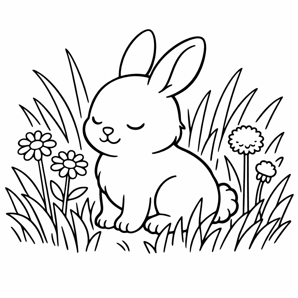 Hase im Gras 2 - Ausmalbild