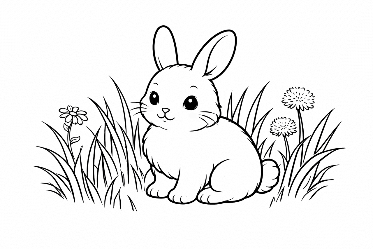 Hase im Gras - Ausmalbild