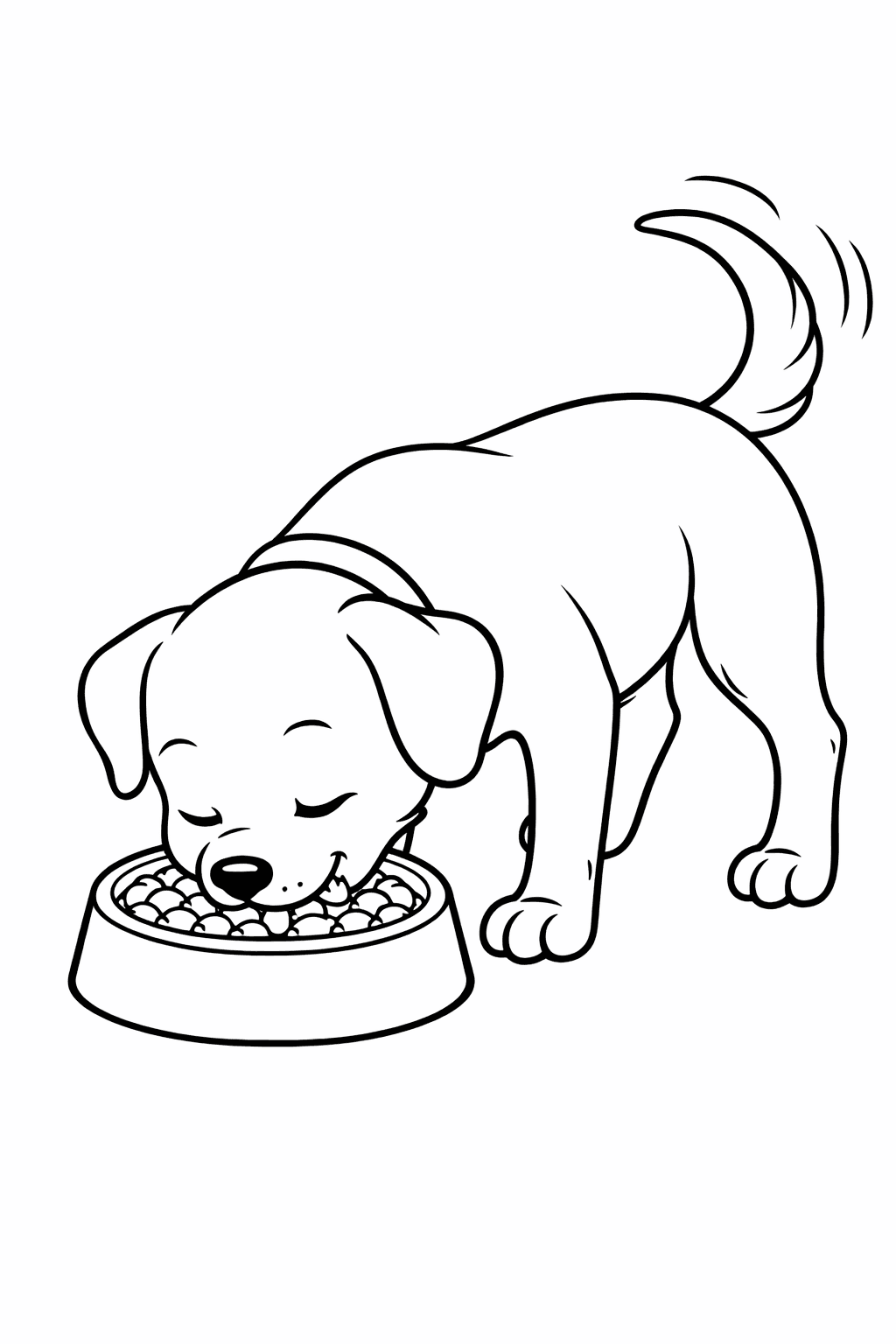 Hund frisst aus Napf - Ausmalbild