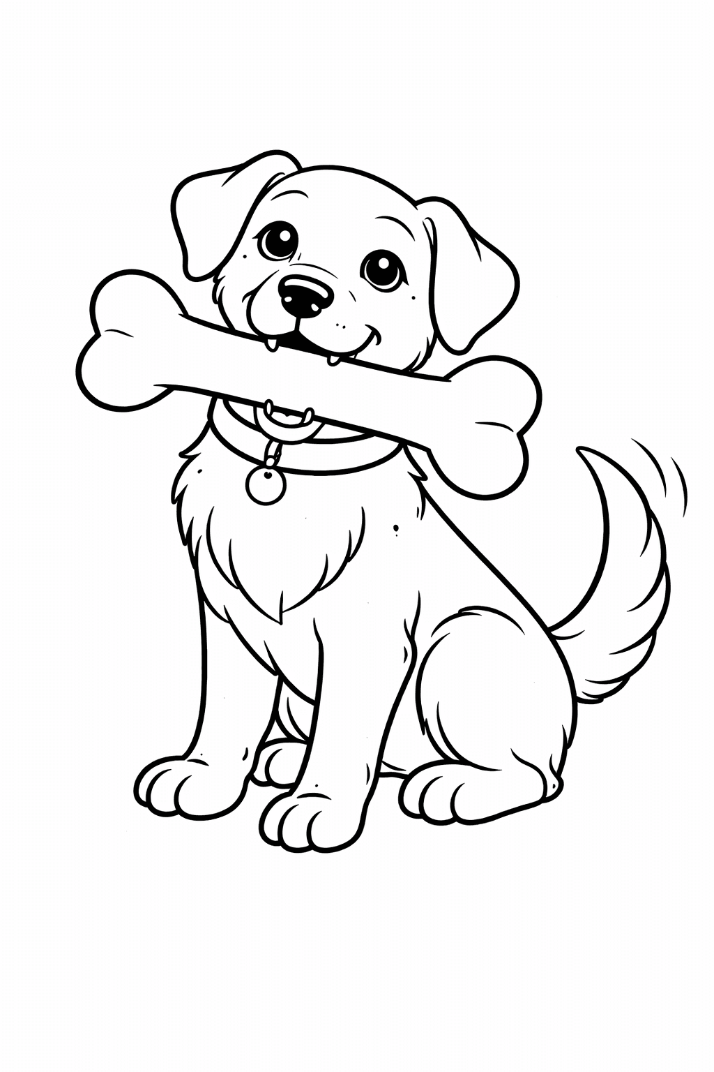 Hund mit Knochen - Ausmalbild