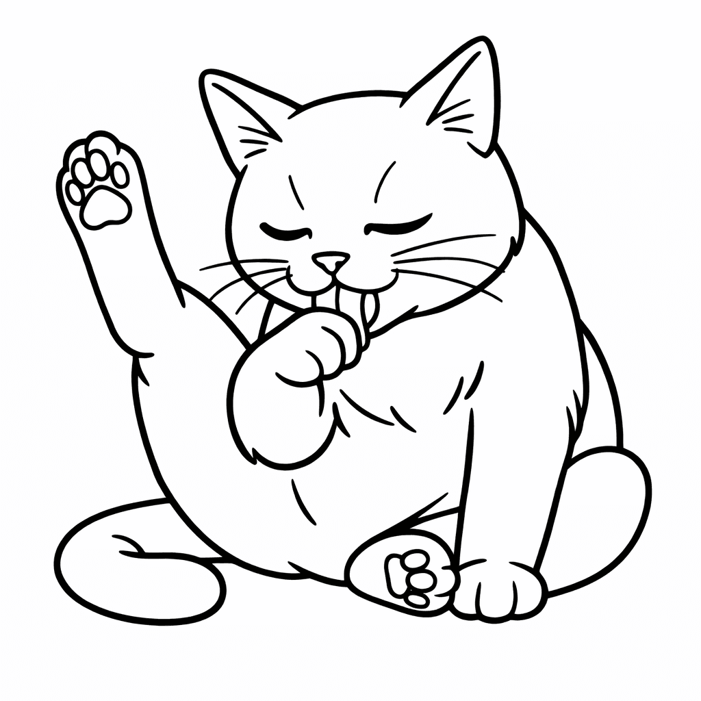 Katze bei der Fellpflege - Ausmalbild