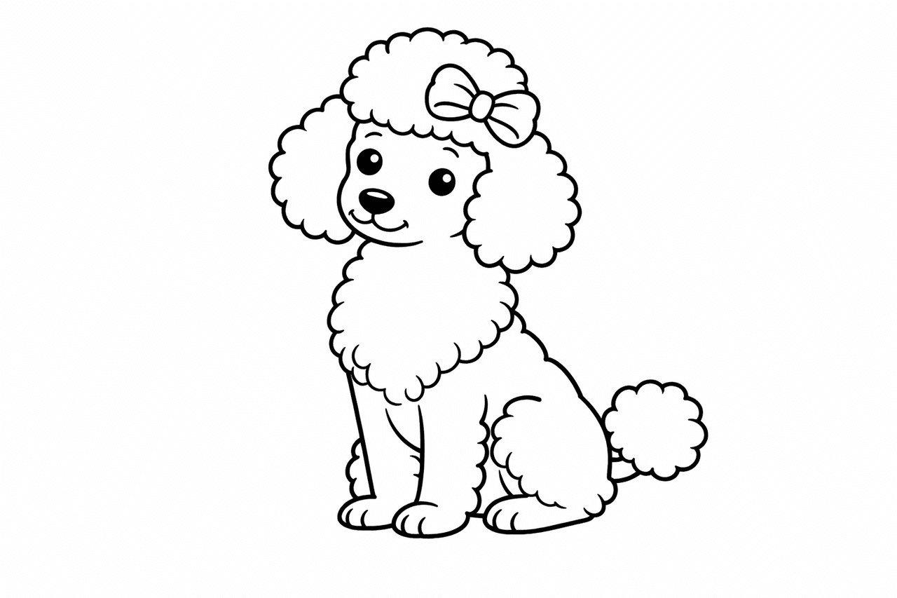 Pudel mit Schleife - Ausmalbild
