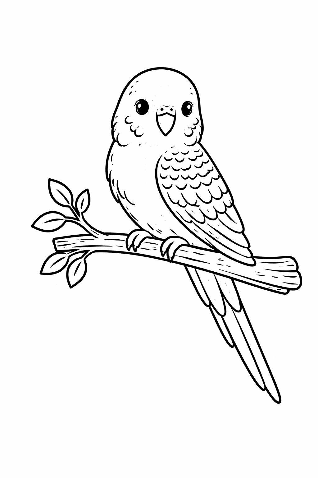 Wellensittich auf Ast - Ausmalbild