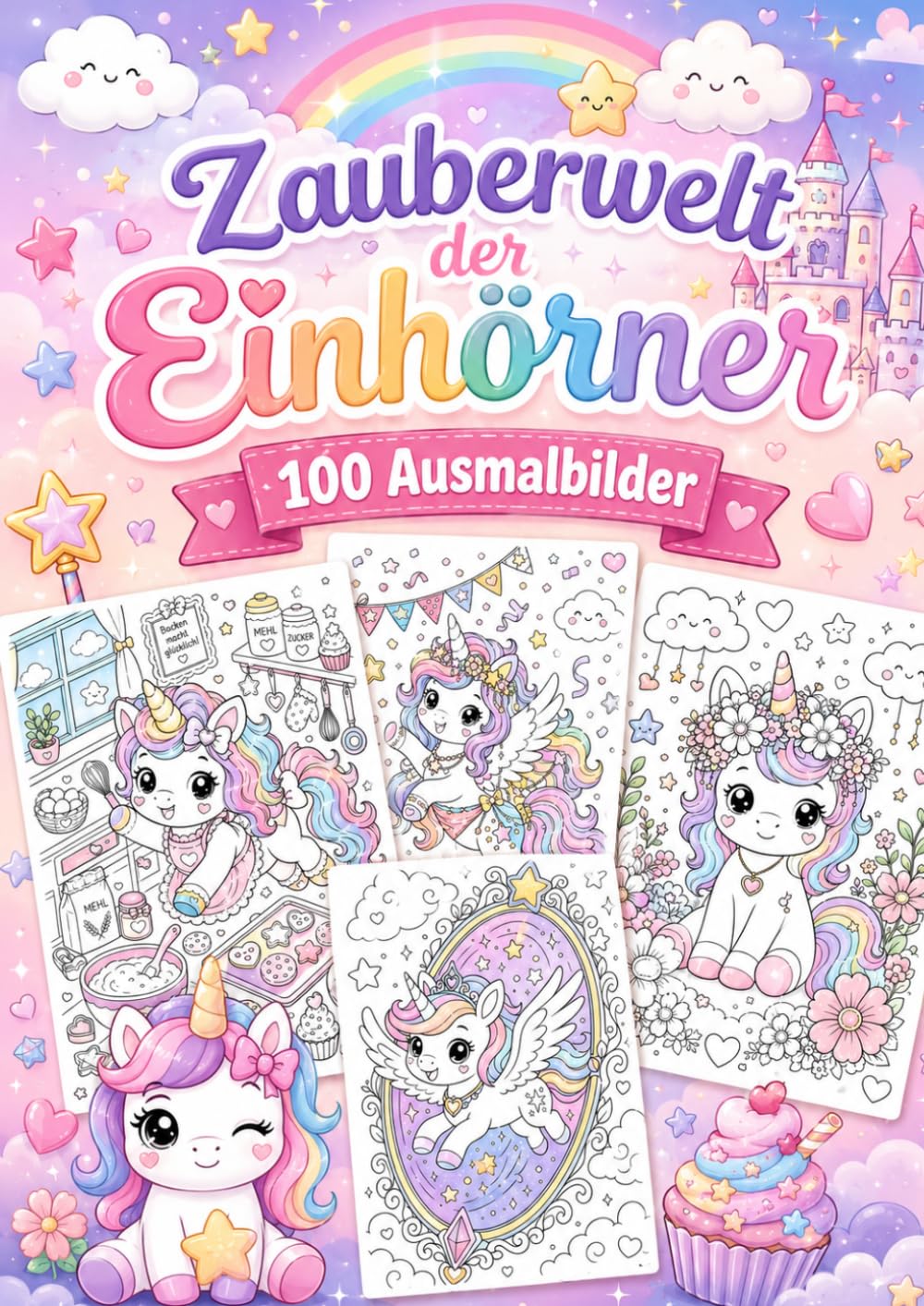 Cover Zauberwelt der Einhörner - 100 Ausmalbilder für Kinder